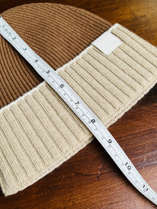 LOEWE Two-Tone Ribbed Wool Beanie Hat Brown Cream Anagram Logo Made in Italy main image 7